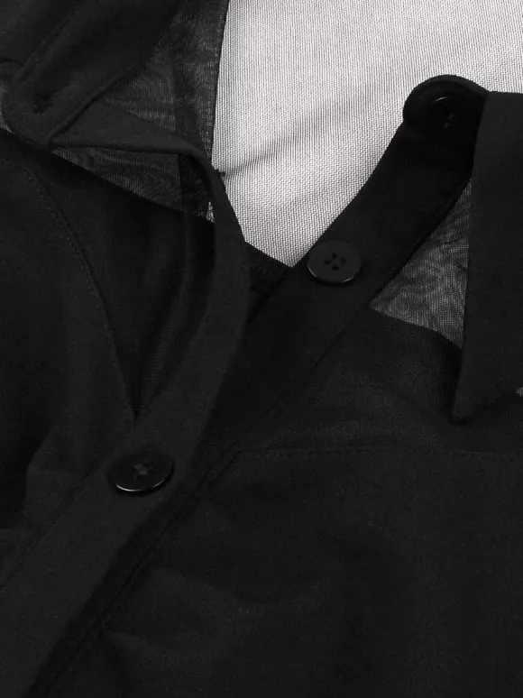 Robe trapèze vintage années 1950 pour femme col contrastant en résille fermeture boutonnée sur le devant