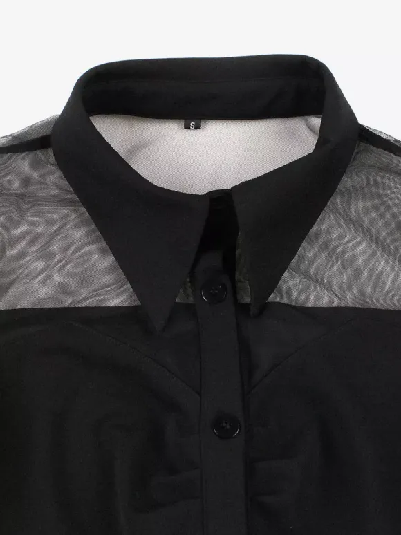 Robe trapèze vintage années 1950 pour femme col contrastant en résille fermeture boutonnée sur le devant