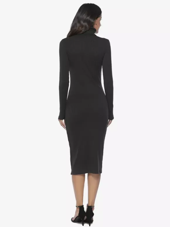 Robe tricotée pour femme en polyester confortable à manches longues et col haut