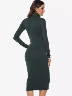 Robe tricotée pour femme en polyester confortable à manches longues et col haut