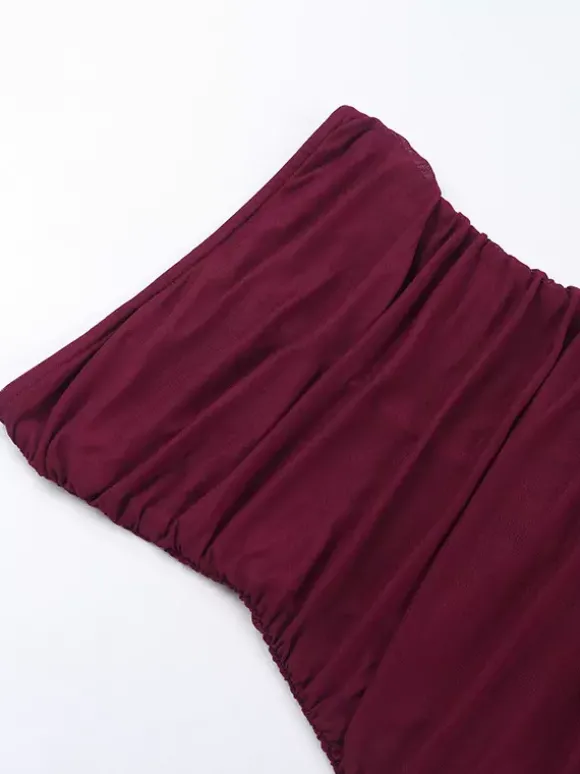 Robe tube mini pour femme - Robe moulante fendue à ourlet en résille froncée - Tenue de soirée estivale 2026