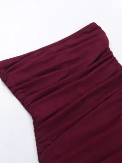 Robe tube mini pour femme - Robe moulante fendue à ourlet en résille froncée - Tenue de soirée estivale 2026