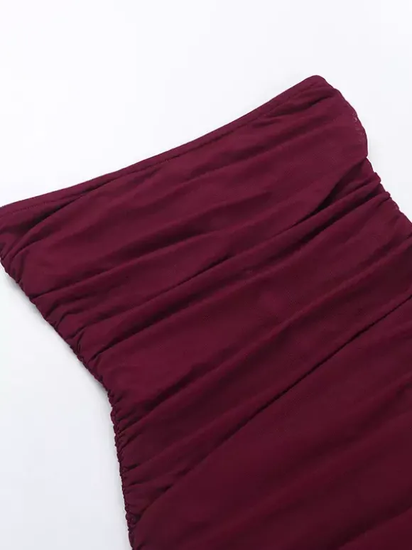 Robe tube mini pour femme - Robe moulante fendue à ourlet en résille froncée - Tenue de soirée estivale 2026
