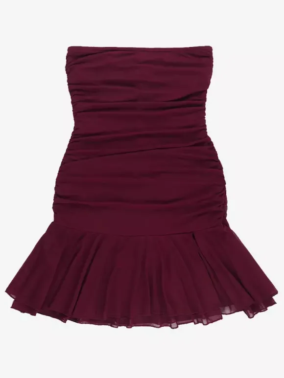 Robe tube mini pour femme - Robe moulante fendue à ourlet en résille froncée - Tenue de soirée estivale 2026