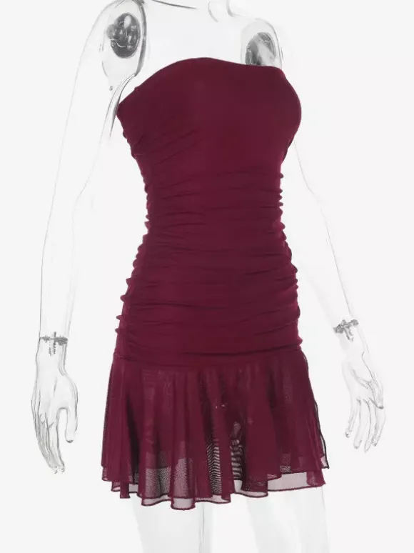Robe tube mini pour femme - Robe moulante fendue à ourlet en résille froncée - Tenue de soirée estivale 2026