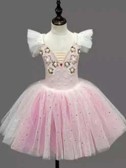 Robe tutu de ballet pour filles jupe de danse princesse en tulle moelleux costume de cygne pour récital et cours de ballet