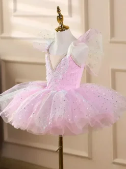 Robe tutu de ballet pour filles jupe en tulle scintillante de princesse cygne costume de danse doux et moelleux pour représentation sur scène