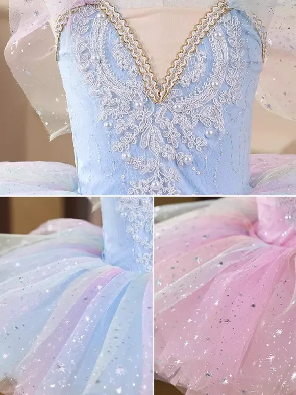 Robe tutu de ballet pour filles jupe en tulle scintillante de princesse cygne costume de danse doux et moelleux pour représentation sur scène