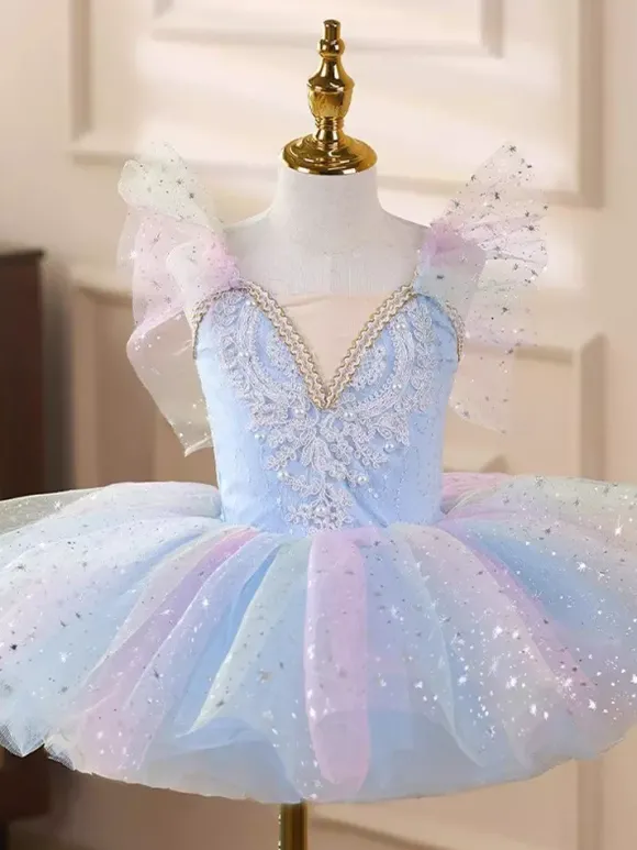 Robe tutu de ballet pour filles jupe en tulle scintillante de princesse cygne costume de danse doux et moelleux pour représentation sur scène