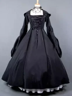 Robe Victorienne médiévale Opéra Déguisement Sorcière Rouge Manche Longue Robe Costume Halloween Bourgogne