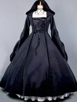 Robe Victorienne médiévale Opéra Déguisement Sorcière Rouge Manche Longue Robe Costume Halloween Bourgogne