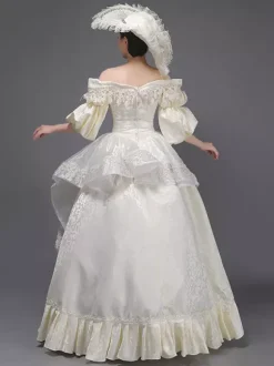 Robe Victorienne Champagne Rétro  Robe Victorienne Femmes Dentelle Volants Robe Marie Antoinette Tunique Robe Chapeau Vintage Mascarade Robe De Bal Déguisement Médiéval