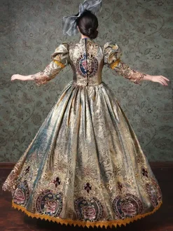 Robe Victorienne Rococo Dentelle À Imprimé Floral Manches 3/4 Robe Classique Champagne