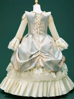 Robe Victorienne rétro champagne perles polyester costume Robe Marie Antoinette imprimé floral chapeau fille tunique rétro vêtements vintage