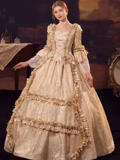 Robe Victorienne Rétro Champagne Robe Robe Marie Antoinette Femme Vêtements Vintage De Style Européen