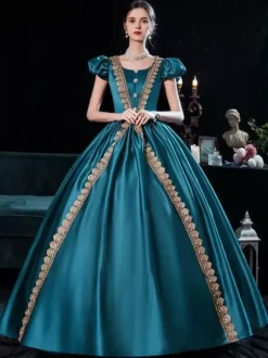 Robe Victorienne rétro robe Opéra femme bleu royal Euro-Style Marie-Antoinette Costume vêtements vintage Bourgogne