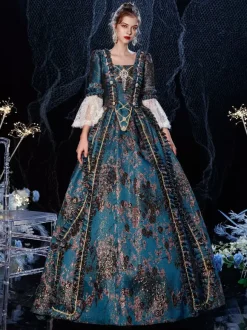 Robe Victorienne Style Marie-Antoinette à Manches Évasées Costurer de Bal Masqué Rococo avec Dentelle et Broderie