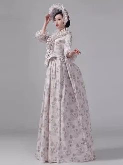 Robe victorienne à tournure imprimé floral champêtre élégante robe maxi rétro à manches longues et chapeau