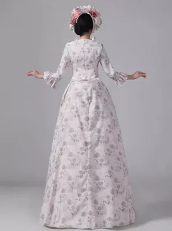 Robe victorienne à tournure imprimé floral champêtre élégante robe maxi rétro à manches longues et chapeau