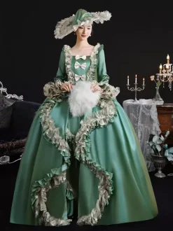 Robe victorienne vintage pour femme silhouette à hanches larges style XVIIIe siècle robe verte rétro