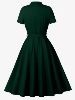 Robe vintage années 1950 robe swing vintage col à n艙ud papillon manches courtes robe de thé