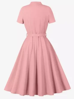 Robe vintage années 1950 robe swing vintage col à n艙ud papillon manches courtes robe de thé