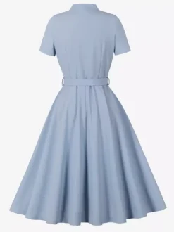 Robe vintage années 1950 robe swing vintage col à n艙ud papillon manches courtes robe de thé