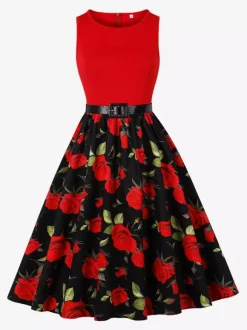 Robe vintage années 1950 robe trapèze fleurie sans manches robe midi style tea party