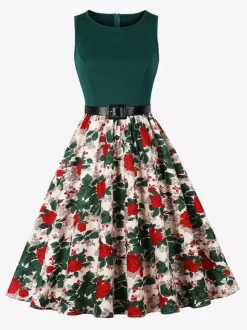 Robe vintage années 1950 robe trapèze fleurie sans manches robe midi style tea party