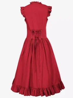 Robe Vintage Col En C艙ur Costumes Rétro Noirs Robe En Polyester En Dentelle Tunique Rétro Femme Costume Marie Antoinette Bourgogne