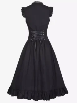 Robe Vintage Col En C艙ur Costumes Rétro Noirs Robe En Polyester En Dentelle Tunique Rétro Femme Costume Marie Antoinette Bourgogne