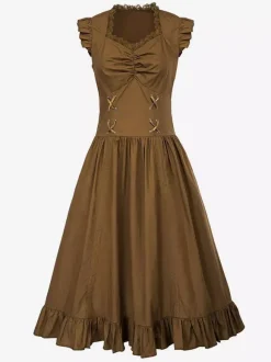 Robe Vintage Col En C艙ur Costumes Rétro Noirs Robe En Polyester En Dentelle Tunique Rétro Femme Costume Marie Antoinette Bourgogne