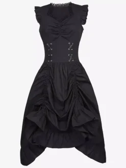 Robe Vintage Col En C艙ur Costumes Rétro Noirs Robe En Polyester En Dentelle Tunique Rétro Femme Costume Marie Antoinette Bourgogne