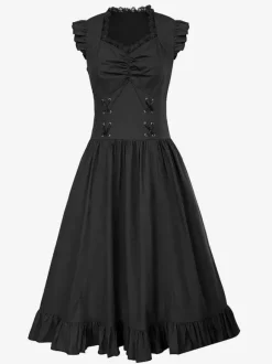 Robe Vintage Col En C艙ur Costumes Rétro Noirs Robe En Polyester En Dentelle Tunique Rétro Femme Costume Marie Antoinette Bourgogne