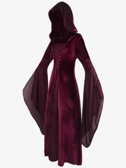 Robe Vintage Longue À Capuche Déguisement Costume Rétro Médiéval Bourgogne