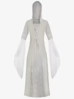Robe Vintage Longue À Capuche Déguisement Costume Rétro Médiéval Bourgogne