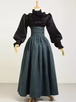 Robe vintage marron foncé à volants costume médiéval de la Renaissance vêtements vintage