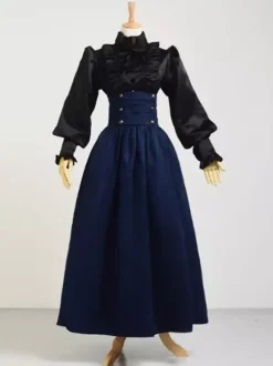 Robe vintage marron foncé à volants costume médiéval de la Renaissance vêtements vintage