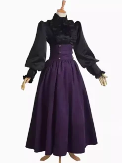 Robe vintage marron foncé à volants costume médiéval de la Renaissance vêtements vintage