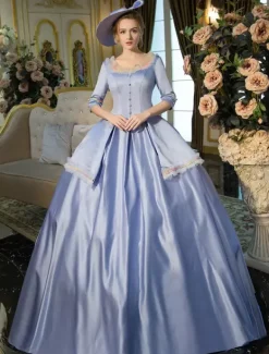 Robe Vintage Opéra victorienne bleu plissé robe Maxi Déguisements Halloween