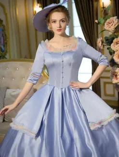 Robe Vintage Opéra victorienne bleu plissé robe Maxi Déguisements Halloween