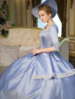 Robe Vintage Opéra victorienne bleu plissé robe Maxi Déguisements Halloween
