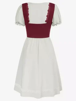 Robe vintage Renaissance pour femme col carré manches courtes dos en V coupe trapèze froncée style soirée
