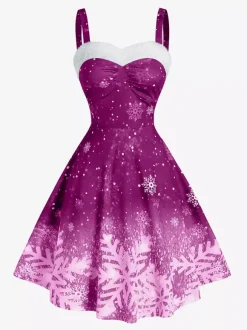 Robe vintage sans bretelles à imprimé flocons de neige dégradé pour femme