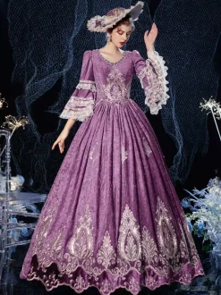 Rococo victorien rétro Costume robe bordeaux dentelle coton Cosplay Costume carnaval