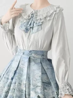 ROCOCO Style Blouses Lolita Haut Lolita Violet Manches Longues Dentelle Volants Chemise Lolita