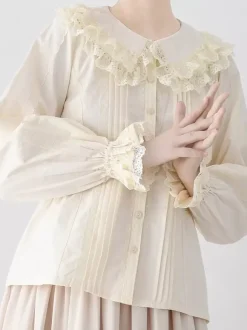 ROCOCO Style Blouses Lolita Haut Lolita Violet Manches Longues Dentelle Volants Chemise Lolita