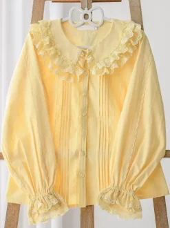 ROCOCO Style Blouses Lolita Haut Lolita Violet Manches Longues Dentelle Volants Chemise Lolita