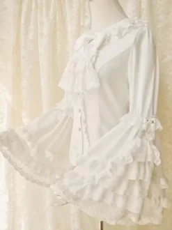 ROCOCO Style Blouses Lolita Noeuds Dentelle Manches Longues Blouse Lolita Top Ecru Blanc Chemise Lolita