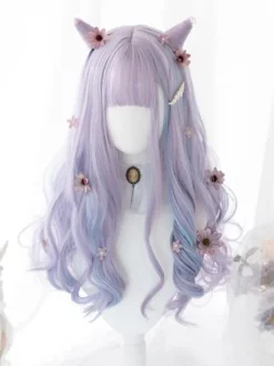 ROCOCO Style Lolita perruque longue ébouriffée fibre résistante à la chaleur accessoires Lolita lavande